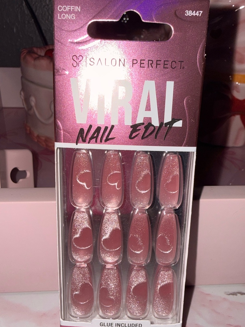 Salon Perfect Viral Iridescent Mirrored Coffin Long Pink Press-On Nails
